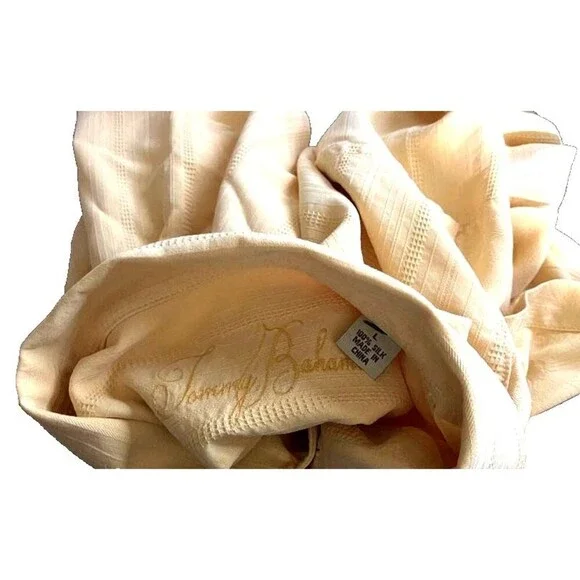 Tommy Bahama Men's Large Yellow Gold 100% Silk Floral Shirt Cursive Neck Label - Picture 6 of 7